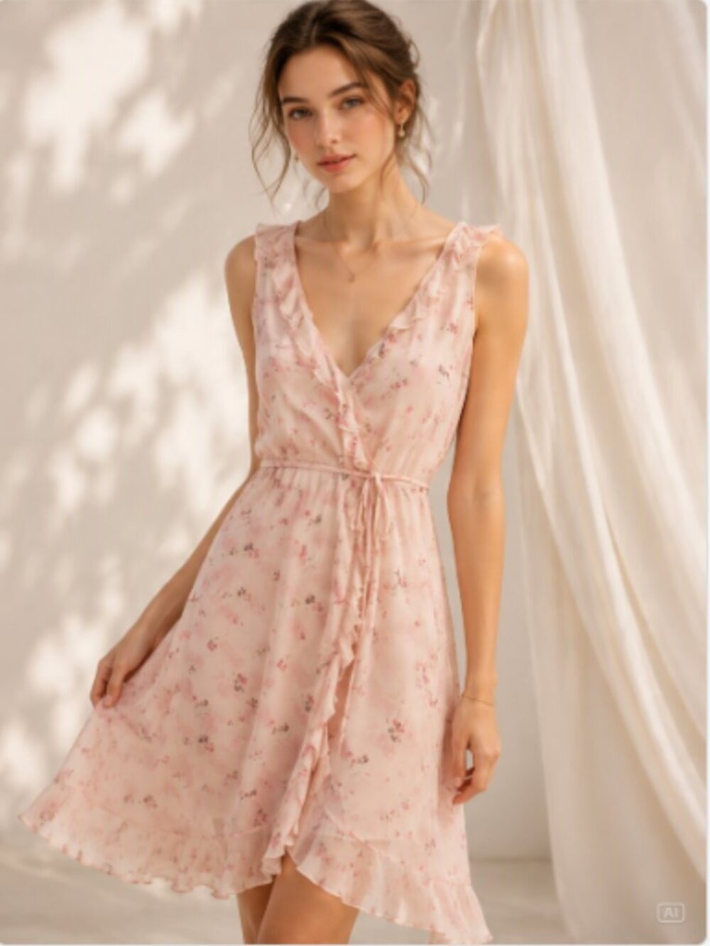 KENNETH COLE NEW YORK SILK LIGHT PINK FLORAL WRAP WEDDING GUEST DRESS SZ 12